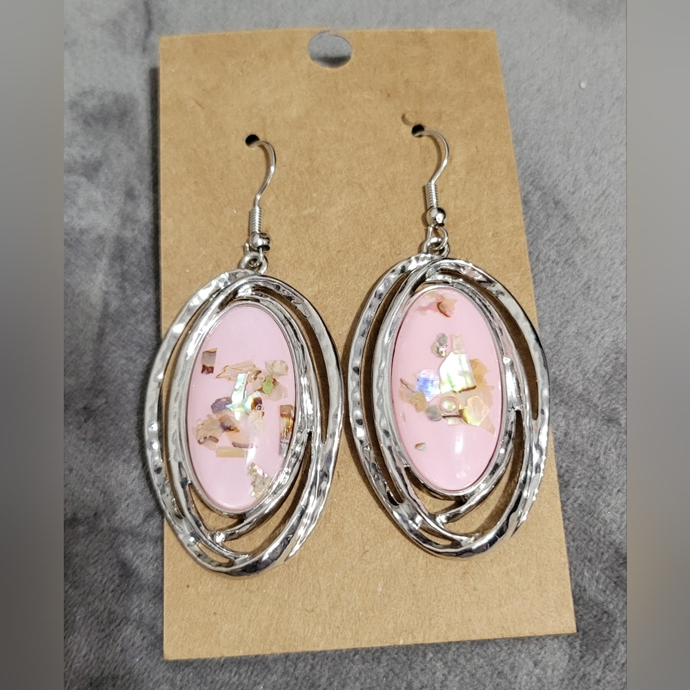 Silver and Pink Dangle Earrings